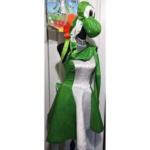 Women's Yoshi Costume Inflatable Shell Dress Headpiece Tail Super Mario Disguise